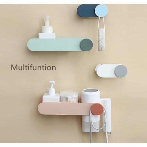 Multifunction Hair Dryer Holder Bathroom Organizer Shelf Hair Dryer Stand Bathroom Accessories Self-adhesive Wall Storage Rack