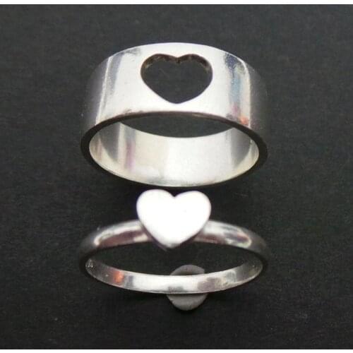 His and Her Couple Promise Ring Set - Heart Ring, Men and Women Matching Ring, Anniversary, Wedding, His and Her Ring, Alternati
