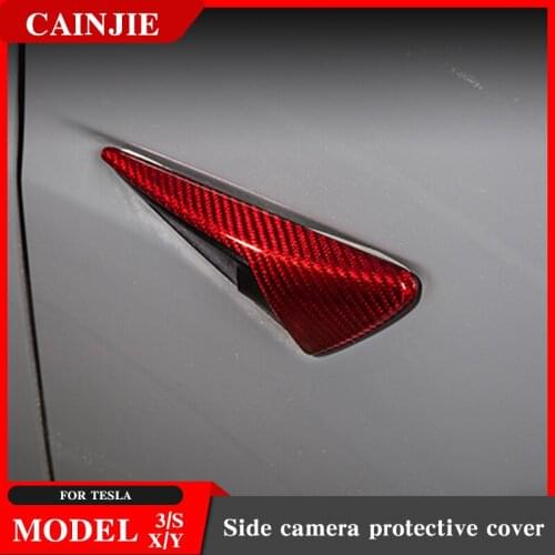 2020 New Car Body Camera Protective Cover For Tesla Model 3 S X Y Real Red Carbon Fiber Accessories Model3 Three 2Pcs/Set