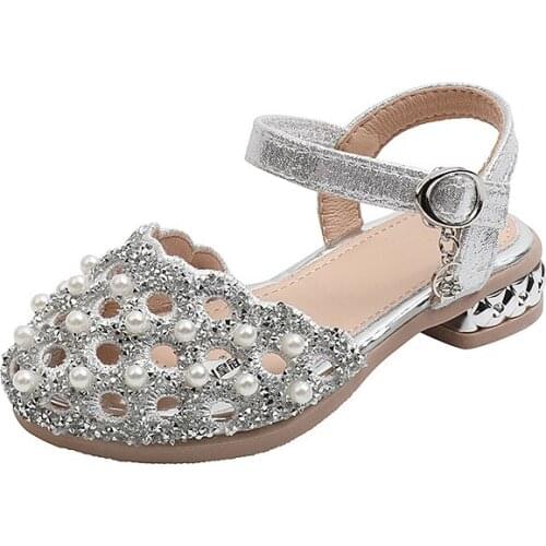2021 Summer New Girls Sandals Princess Crystal Rhinestone Pearl Catwalk Show Childrens Shoes Toes-capped Fashion Breathable Hot