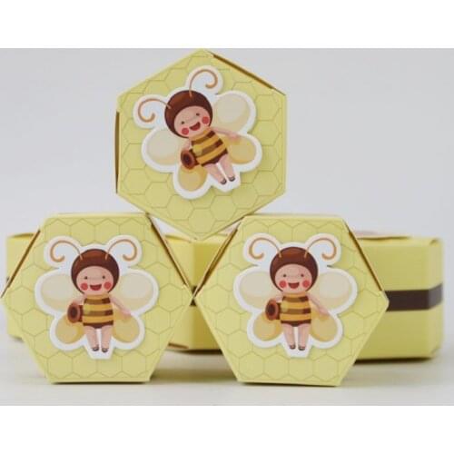 New Cute Bees hexagon Candy Boxes Baby Shower Favors Gift Box Gift Bags for Packaging Birthday Party Supplies Favor Boxes