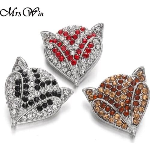 New Snap Button Jewelry High Quliaty Rhinestone Fox 18mm Metal Snap Buttons Fit Leather 18mm Snap Bracelets for Women