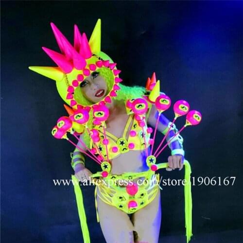 New Design Fluorescent Sexy Lady Party Evening Dress Stage Performance Models Ballroom Bikini Masquerade Cosplay Clothes