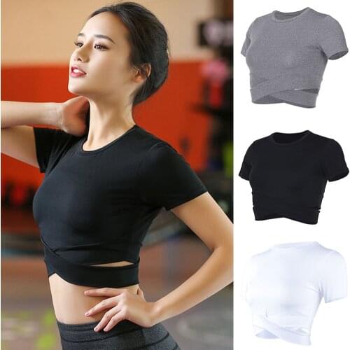 Tight Yoga Shirts Women Short Sleeve Cropped Gym Tops Fitness Running Workout Sport T-Shirts Sports Wear
