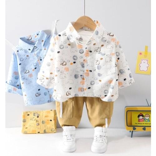 Autumn Spring Baby Boy Fashion Formal Clothing Set Kid Suits Full Printe Shirt Pants 2pac/set Children Clothes 1 2 3 4 5 Years