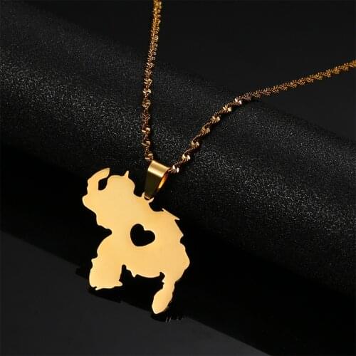 Stainless Steel Venezuela Maps Pendant Necklace for Women Girls Gold Color Map Jewelry
