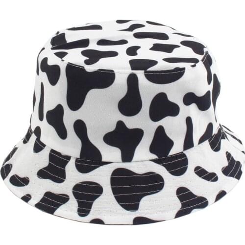 2021 Fashion Reversible Black White Cow Pattern Bucket Hats Fisherman Caps for Women Gorras Summer Sunscreen Female Sunhat Bob
