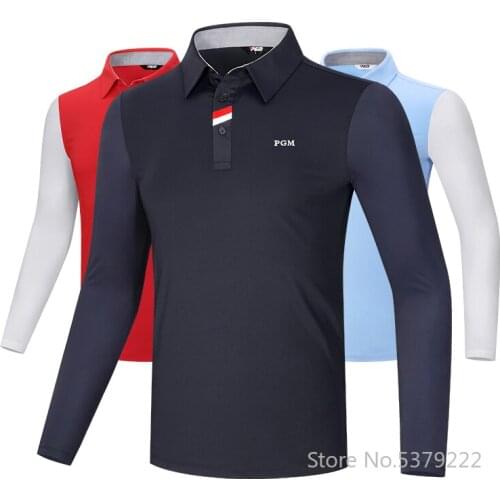 PGM 2021 Summer Golf Clothing Mens Shirt Ice Silk Long Sleeve Polo T-shirt Elastic Sports Fabric Mens Tops