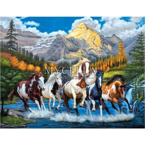 Full 5d Diy Diamond Painting Wild Run Diamond Embroidery Kit Rhinestone Mosaic Cross Stitch Horses Mountain Art Gifts Home Decor