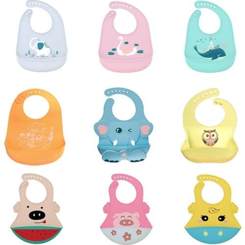 Adjustable Baby Bibs Silicone Baby Feeding Bibs BPA-Free Soft Waterproof Portable Bib Super Soft large saliva pocket No wash