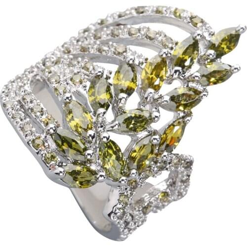 Deluxe Olivine Peridot 2*4mm Semi-precious Stone Silver Cool For Women Ring Q1662