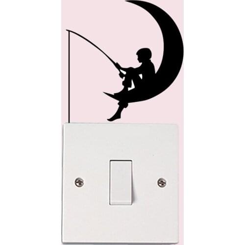 Fisherman Fishing Moon Personality Home Wall Decal Switch Sticker Vinyl 6SS0240