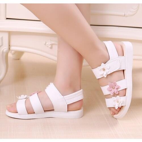 Girls Sandals Gladiator Flowers Sweet Soft Childrens Beach Shoes Kids Summer Floral Sandals Princess Fashion Cute High Quality