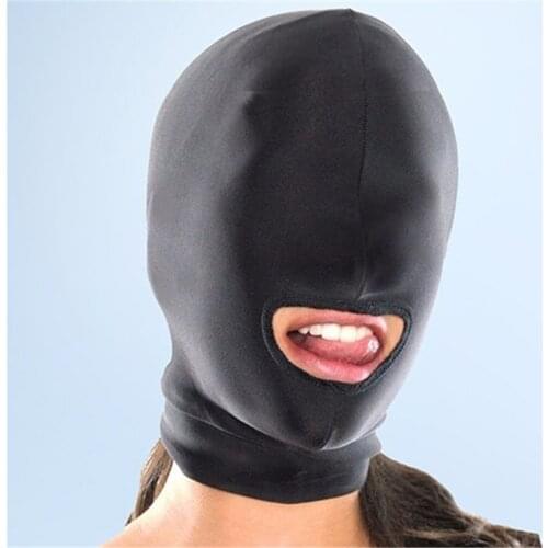 Sexy Toys Fetish Open Mouth Hood Mask Head Black Adult Games Erotic Mask Hood Sexy Eye Mask BDSM Headgear Slave Bondage