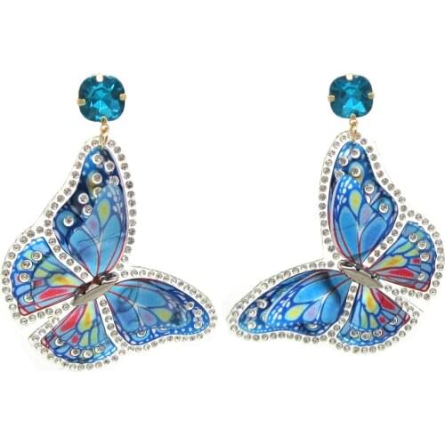 New rhinestone 3D color butterfly non-woven fabric Diy statement big drop earrings for women 2021 trend jewelry wholesale EAR
