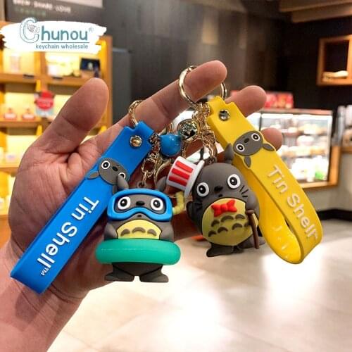 Cute Anime Totoro Keychain Cartoon Totoro Pvc Doll Key Chain Pendant for Women Trinket Metal Key Chains Car Bag Charm Wholesale