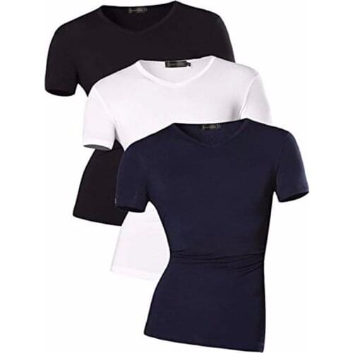 Sportides 3 Pieces/Pack Men Summer Casual Basic Top T-Shirt Slim Fit Short Sleeves Designer USA Size AMA003 PackD