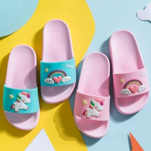 Kids Indoor Shoes Baby Slippers For Girls Rainbow Unicorn Slippers Boys Summer Children Slippers Cartoon Casual Beach Flip Flops