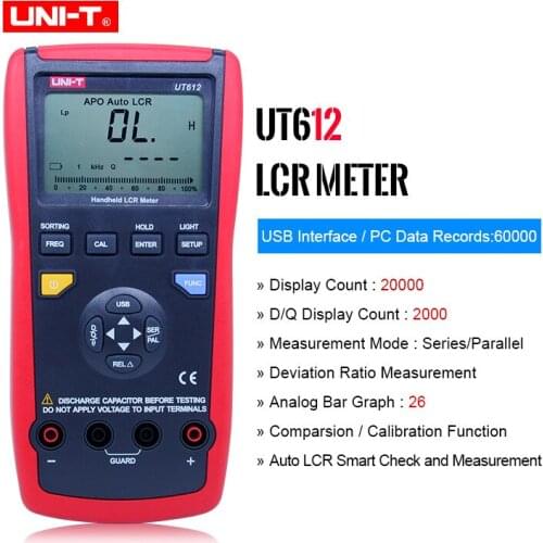 UNI-T UT612 100KHz LCR Meter; Frequency/Resistance/Inductance/Capacitor Test Table, Data Storage/Analog Bar Graph/Relative Mode
