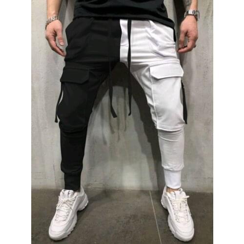 2021 Spring Man Color Block Patchwork Pant Men Casual Sweatpants Slim Long Trousers Mens Gym Striped Drawstring Pants Leisure