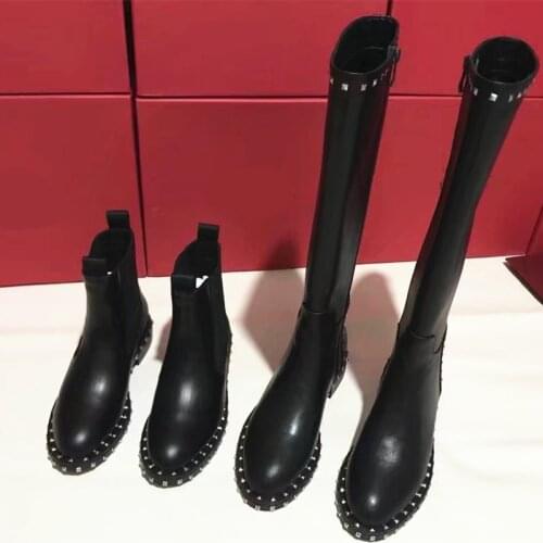 Zip Rivets Shoes Woman Long Knee High Boots Designer Botines Mujer 2019 Leather Chelsea Boots Studded Thigh High Botas Feminina