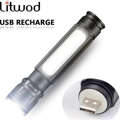 XM-L T6 Fashlight High Quality Built-in Battery USB Rechargeable COB Zoomable 3 Modes LED Torch Aluminum For Lantern Camping