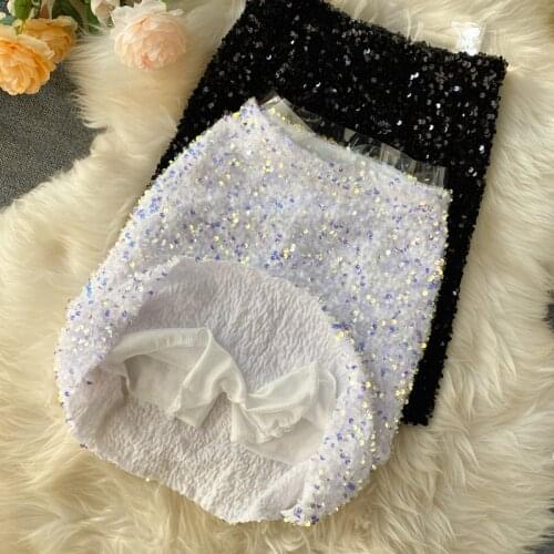 Fashion Sequins Pencil Skirt Women Chic Vintage Mini Party Skirt 2020 Chic Transparent Waist Patchwork Ladies Elegant Skirt