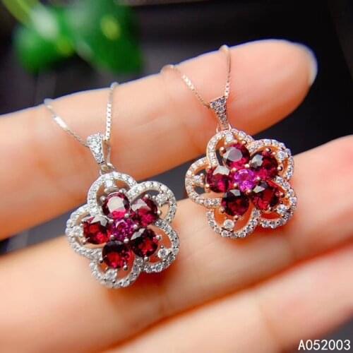 KJJEAXCMY Fine Jewelry 925 Sterling Silver inlaid Natural Garnet Female Pendant Necklace trendy Support Detection