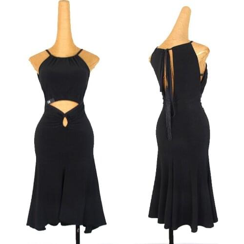2021 New Latin Dance Dress For Women Black Sling Practice Clothes Rumba Dance Wear Samba Tango Cha Cha Training Costumes DQL5107
