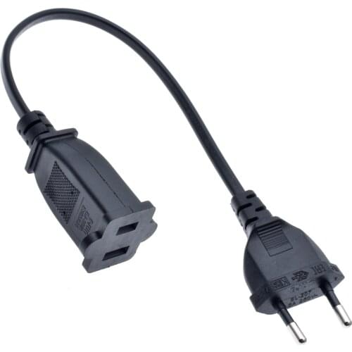 1PCS European 2 Pin Male Plug to USA Female Power Adapter Cable,EU Male to US Nema 1-15R Power Adapter Cord