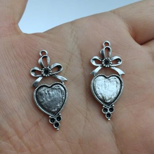 10 pieces / lot 18x40mm Alloy Bow jewelry Findings charm pendants Antique silver Fit Bracelet Necklace Earrings