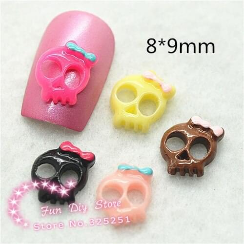 100pcs/lot 8*9mm mix cute resin nail art skull cabochons|Halloween Miniatures Cabochons