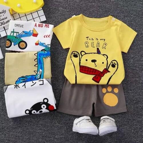 2021 Summer New Baby Boys Short Sleeve T-shirt + Pants Two-piece Set Childrens Sports Tracksuit Kids Girls Cotton Clothing Set