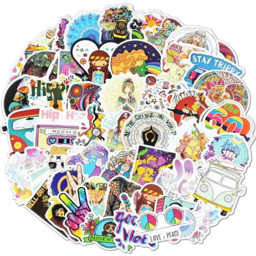50Pcs/pack Retro Hippies Stickers Love And Peace For Motorcycle Laptop Luggage Skateboards PVC Waterproof Diary Stationery