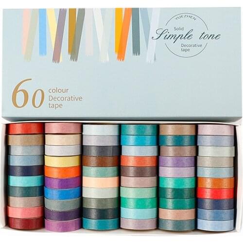 60pcs Simple Tone Solid Color Paper Washi Tape Set Rainbow 8mm 10mm Lace Decorative Adhesive Masking Tapes Stickers A6176