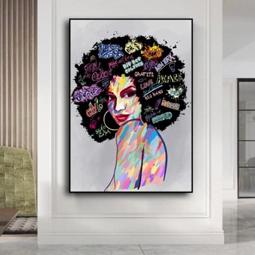 Abstract Artwork African Woman Graffiti Oil Painting Figure Wall Art Posters Prints Wall Pictures for Home Decor Mural Cuadros