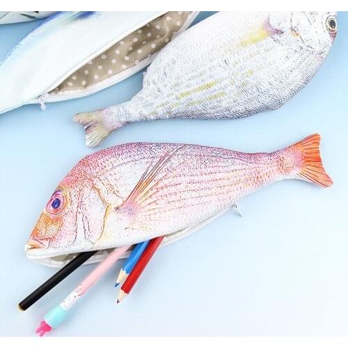 Creative Fish Shape Pencil Case Largr Capacity Korea Style Cloth Pencil Bags School Stationery Supplies Gifts 1 Pcs