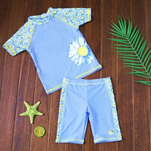 Children Two Pieces Swimsuit Kids Baby Girls Swimwear Boys Short Sleeve Surfing Wear Bathing Suit Baby Sandy Rash Guard 4-12Y