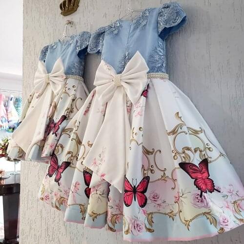Kids Girl Wedding Dress Elegant Flower Princess Evening Dresses Butterfly Embroidery Children Clothing Girls Lace Formal Gown