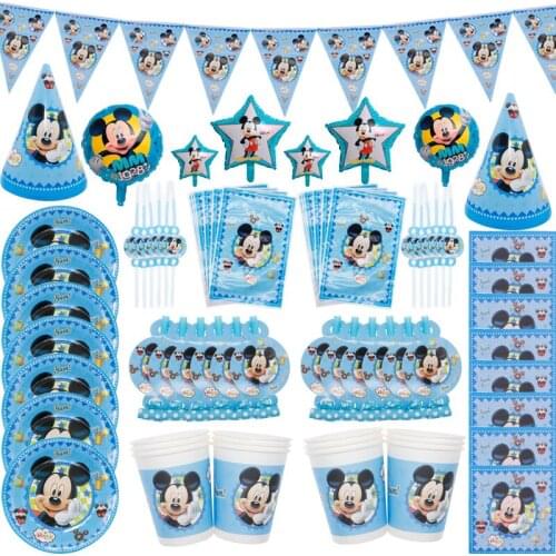 Disney Cartoon Mickey Mouse Theme Party Decoration Baby Shower Disposable Plates Cups Straw Kids Favor Party Tableware Supplies
