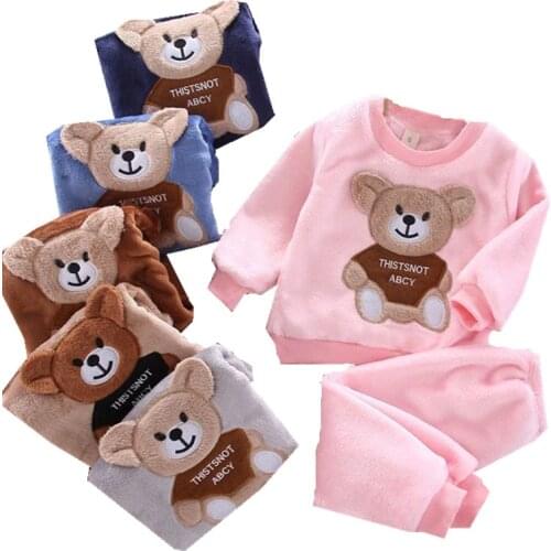 Autumn Winter Toddler Homewear Flannel Pajamas Baby Girls Clothes Sets Warm childrens Clothing Plush soft Infant Sleepwear Sui
