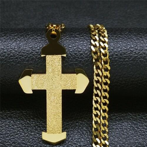 2021 Stainless Steel Cross Double Pendant Necklace for Women/Men Gold Color Statement Necklace Jewelry colgante oro N9528S05