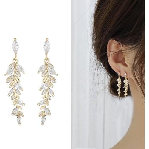 Ekopdee Classic Luxury Gold Color Cubic Zircon Long Earrings Elegant Bling CZ Crystal Dangle Earring Bridal Wedding Jewelry Gift