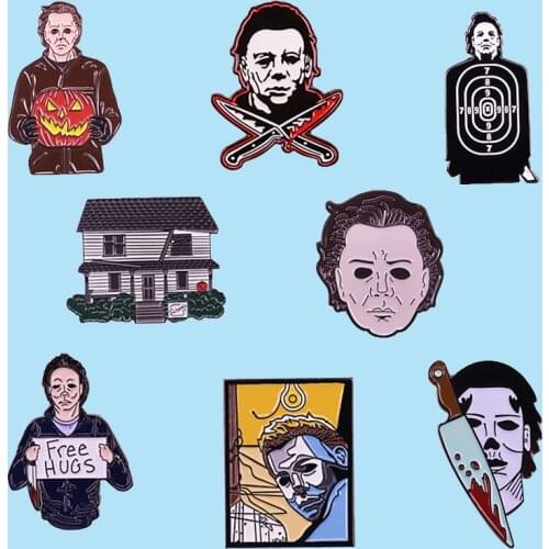Halloween Michael Myers Horror Movie Enamel Brooch Pins Badge Collar Lapel Pins Alloy Metal Fashion Jewelry Accessories