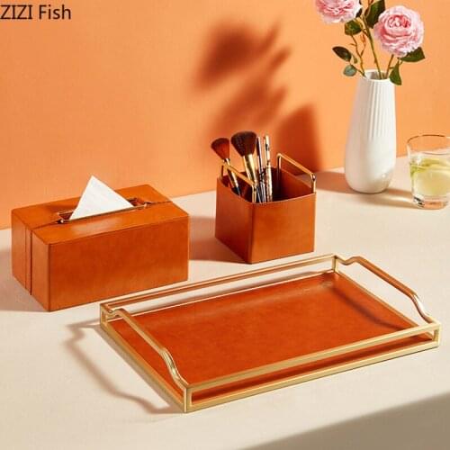 European Leather Tissue Box Multifunctional Storage Box Dining Table Napkin Holder Paper Towels Tissue Boxes Nordic Home Decor
