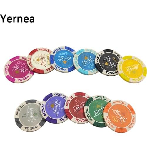 Yernea 25PCS/Lot Dollar Wheat Clay Poker Chips Coins Baccarat Texas Hold'em Color Crown Clay Poker Playing Chips 11 Colors