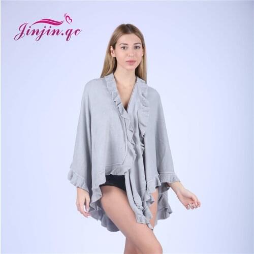 Jinjin.QC 2019 Cashmere Shawl Fashion Boho Style Plaid Thick Warm Blanket Poncho Wool Scarves and Capes Light Gray Color