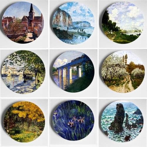 Oil Painting Master Monet Wall Plate Pure Handmade Ornament Home Bar Studio Hotel Achtergrond Display Decorative Plate