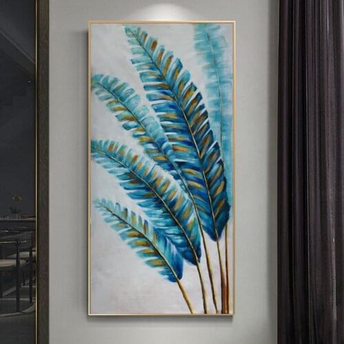 Nordic Blue Feather Painting Modern Abstract Canvas Oil Painting Wall Pictures for Living Room Gallery Poster and Print No Frame