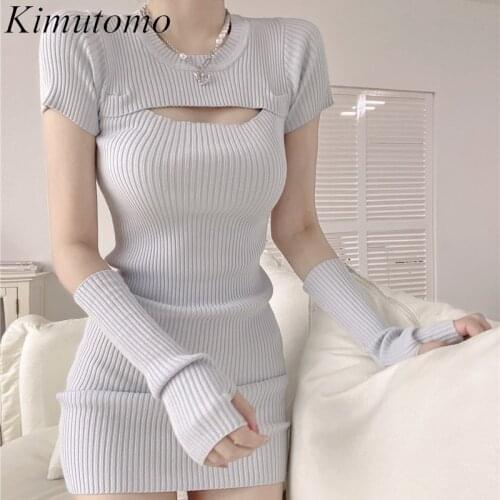 Kimutomo Knitted Women Dress 2021 Early Autumn Sexy Fashion Female O-neck Slim High Waist Bodycon Knitwear Mini Vestidos New